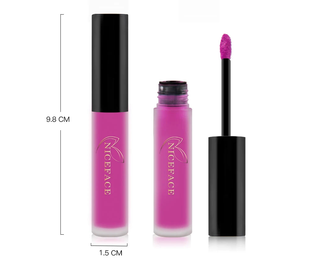 NICEFACE magenta velvet matte liquid lipstick with applicator wand. Waterproof, highly pigmented lip tint cream.