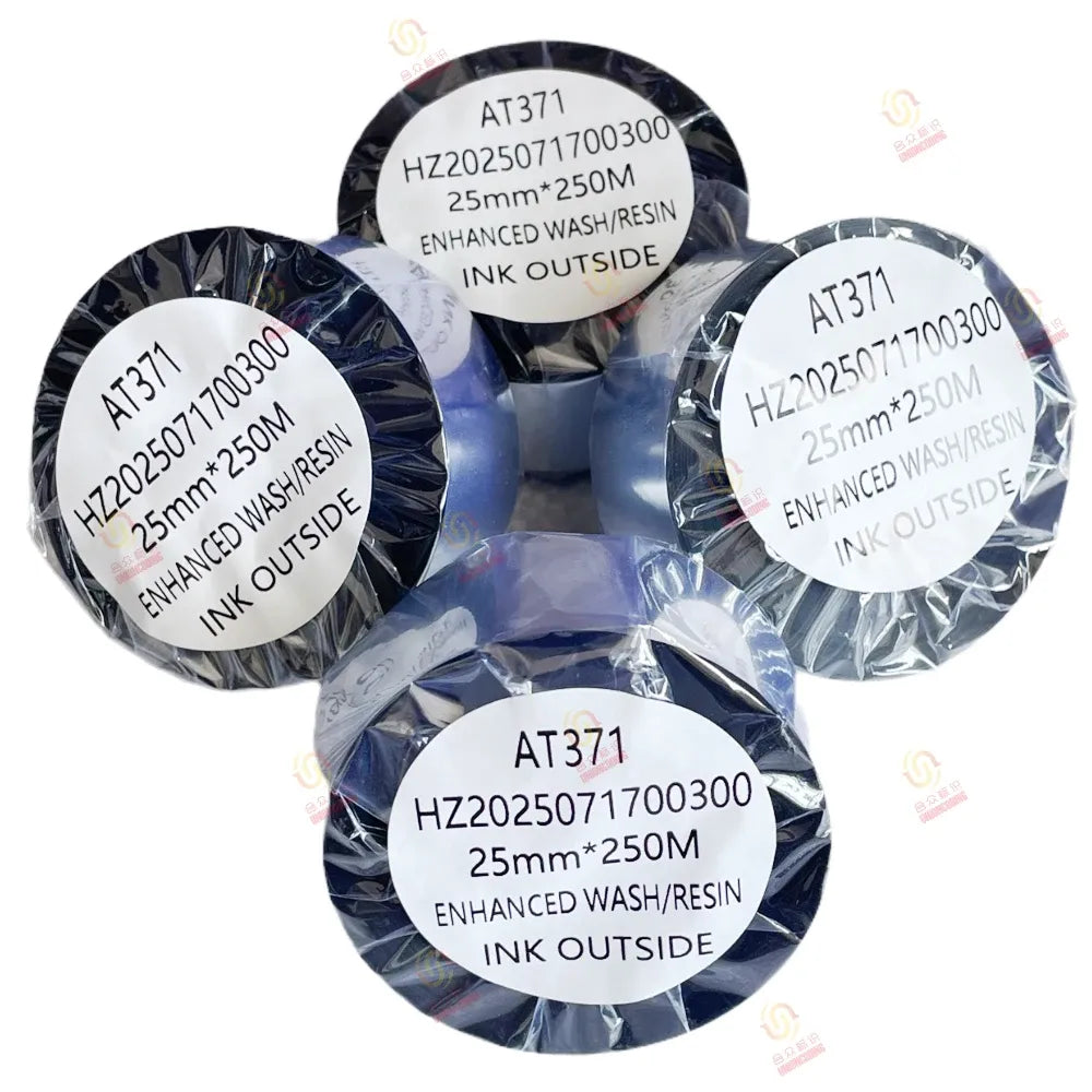 Thermal transfer resin ribbon set with three rolls and printed identification labels