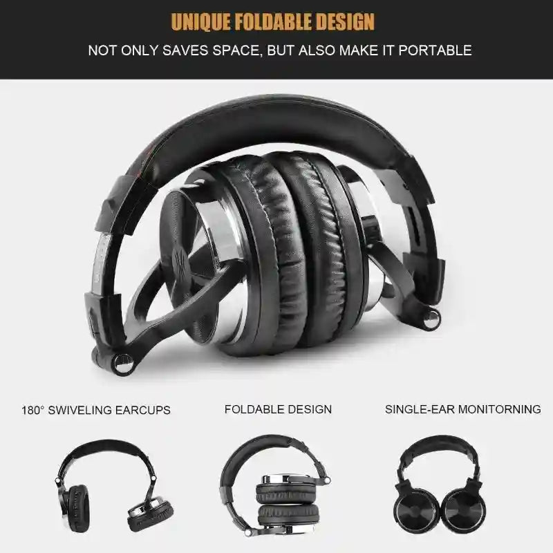 Wired Studio Monitor Headphones - Over-Ear DJ Mic Black Tidesmit