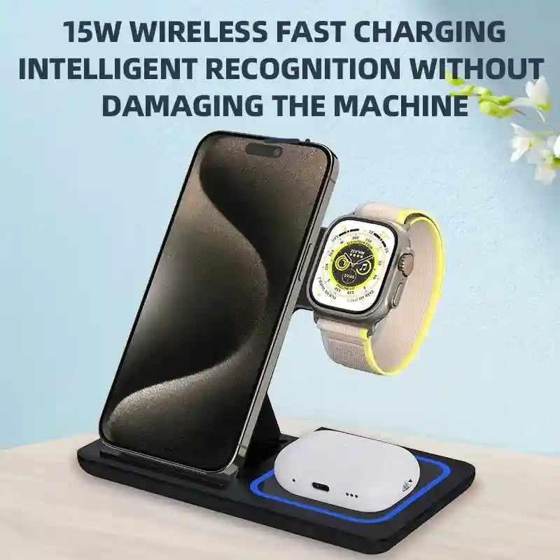 3-in-1 Foldable Wireless Charger Stand - Fast Qi Certified Charging Tidesmit