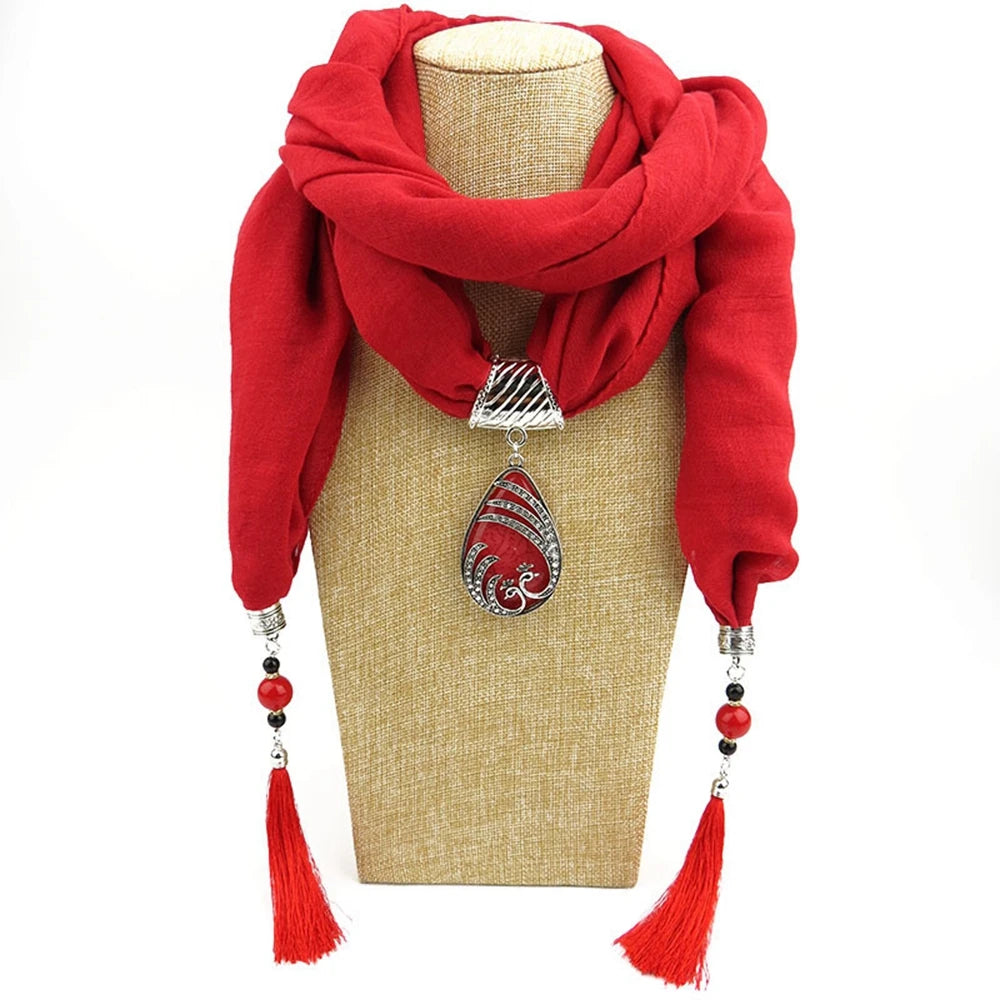Four Seasons Luxury Solid Jewelry Statement Wild Necklace Scarves Head Scarf Silk Tassel Snood Scarves Women Head Hijab