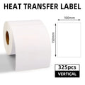 White heat transfer label roll; 100x150mm label size with 325 vertical count