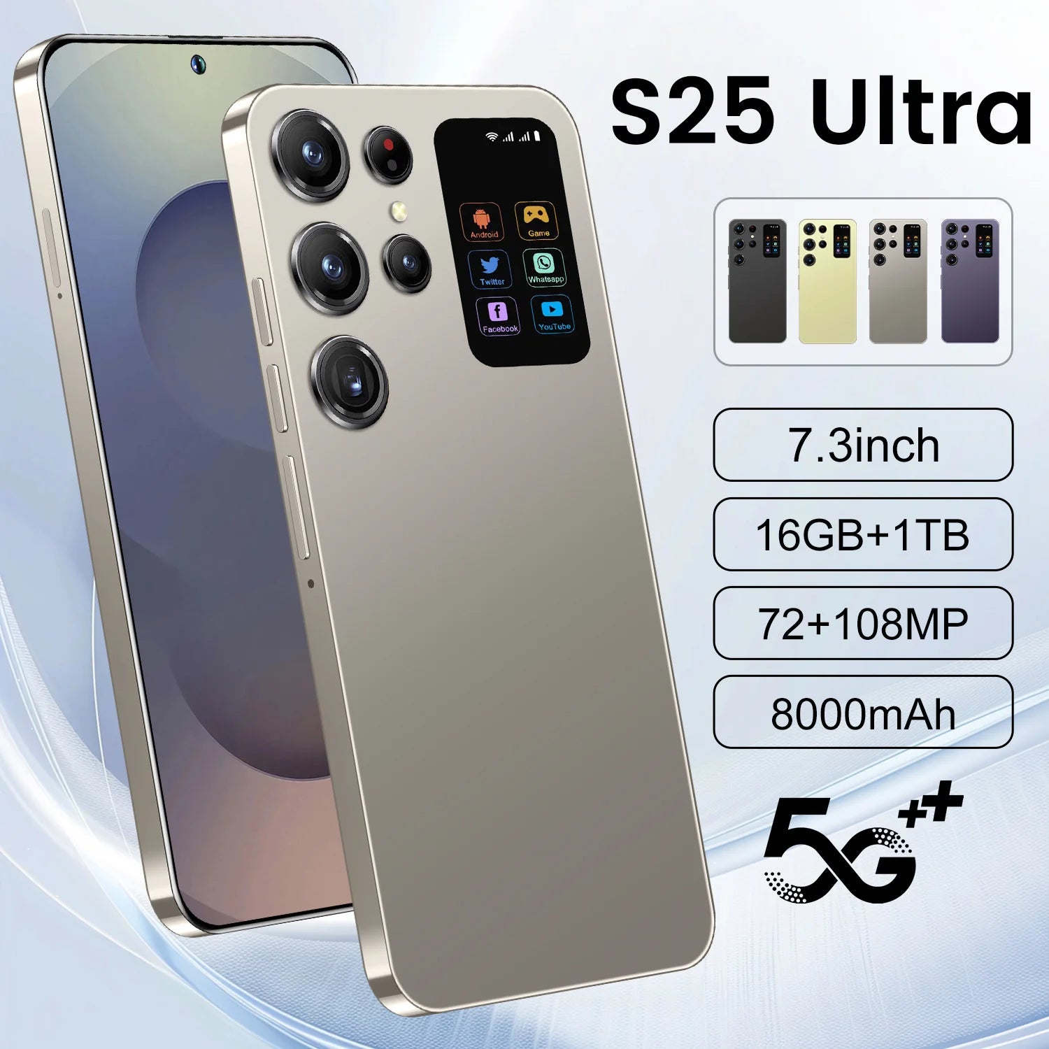 5G Smartphone 7.3 Inch 1TB Storage 16GB RAM Dual SIM Gray Gray 16g 1TB Tidesmit