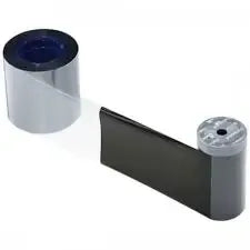 Monochrome print ribbon cartridge with silver core and dark ribbon roll