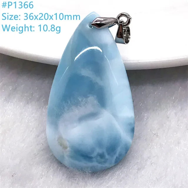 Natural Blue Larimar Trendy Necklace Pendant Women Men Gift Beads 925 Sterling Silver Dominica Water Drop Crystal Stone Jewelry