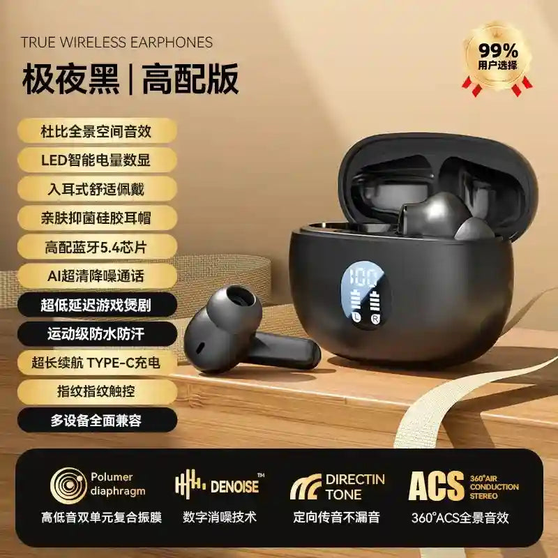 Tidesmit Wireless Bluetooth Earbuds with LED Power Display black Tidesmit