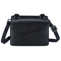 Black genuine cow leather designer crossbody bag with waterproof finish, envelope flap, and adjustable shoulder strap.