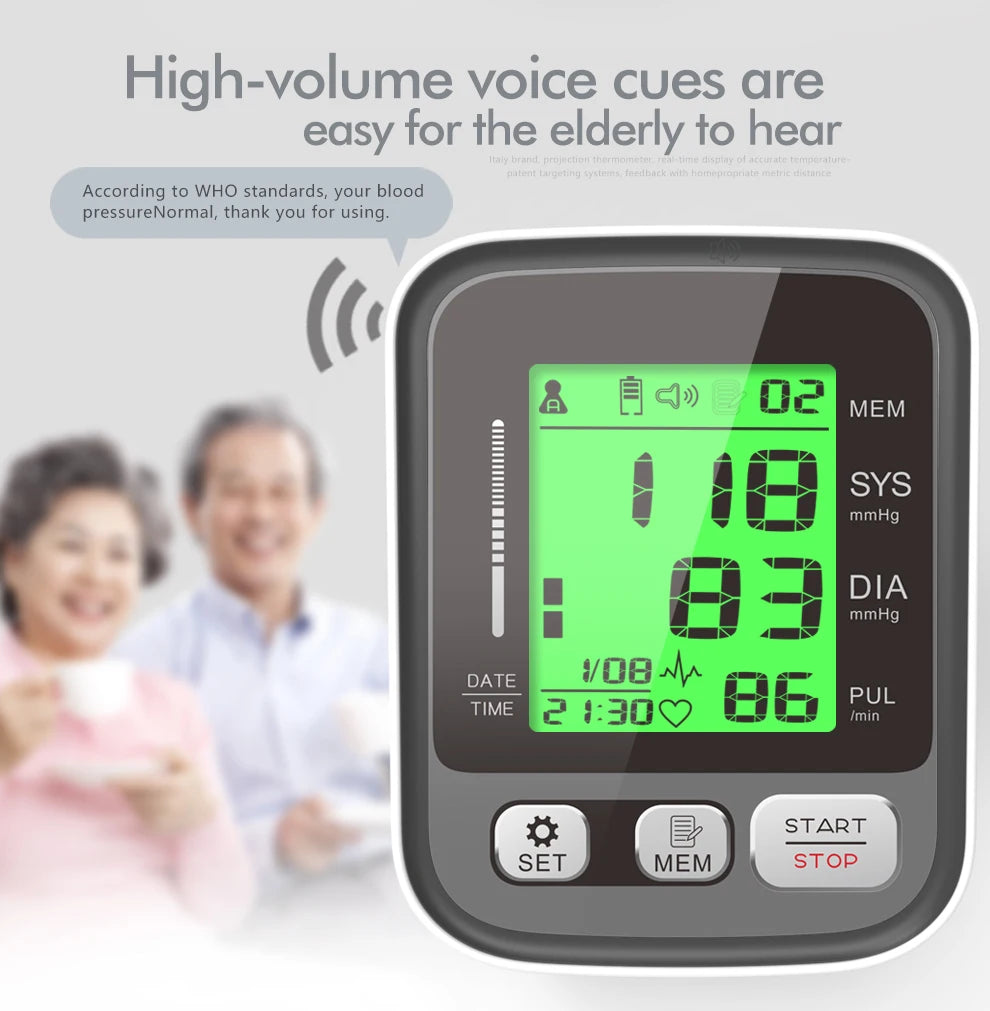 JYouCare Medical Digital Lcd Upper Arm Blood Pressure Monitor cuffs Home Heart rate Meter Tonometers Large cuff Voice Automatic