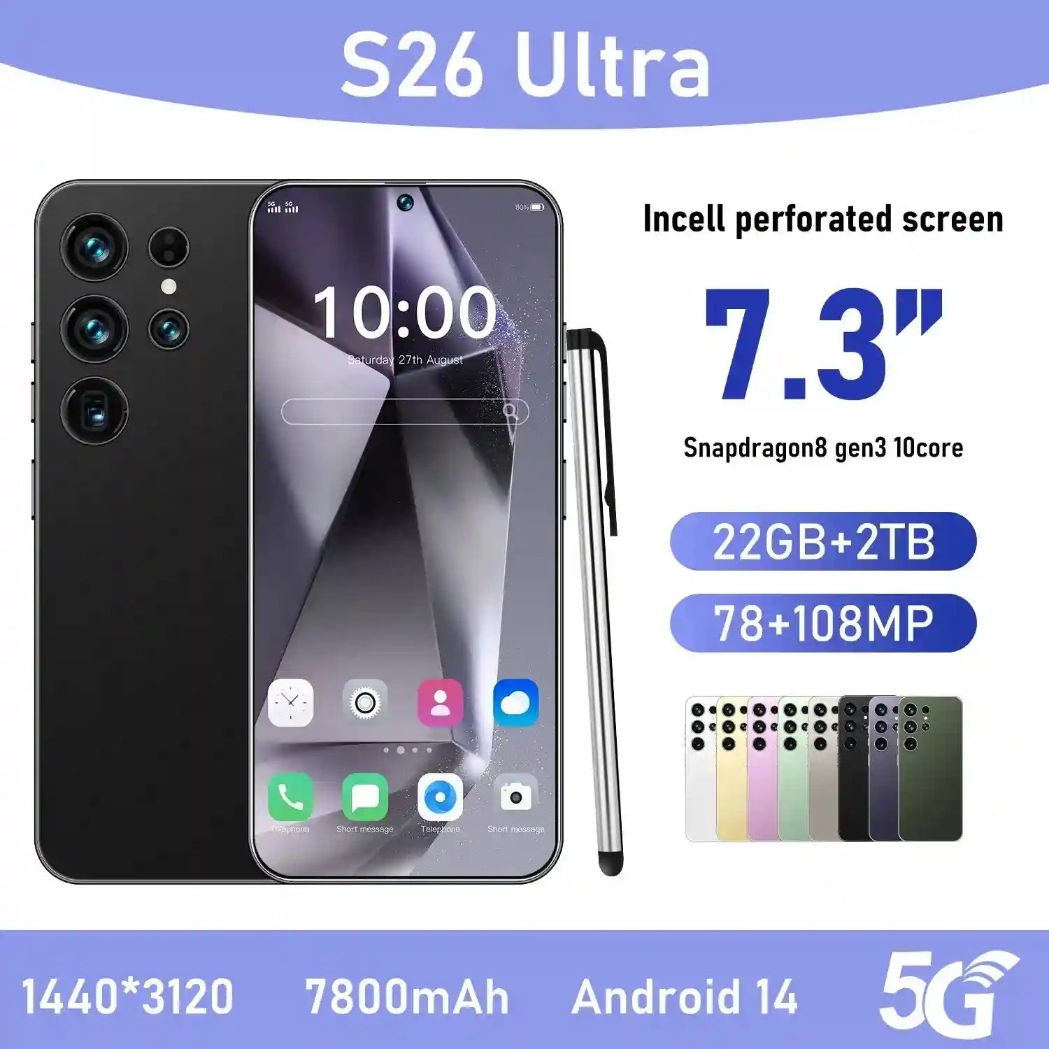 S26 Ultra 5G Smartphone: 22GB RAM, 1TB Storage, Unlocked Android Tidesmit