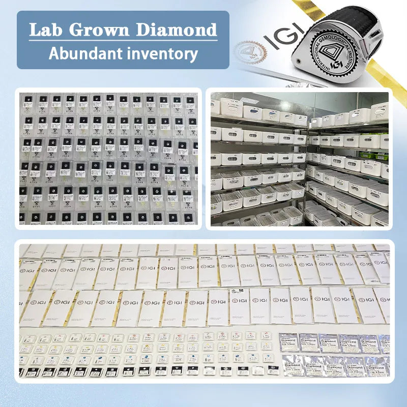 Lab-grown diamond inventory stored in organized boxes, loose diamonds for jewelry making