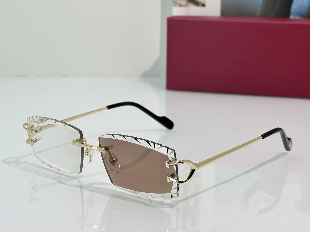 2026 Luxury Designer Photochromic Sunglasses High Quality Color-Changing Diamond Cut Brand Frameless Sun Glasses for Men Women
