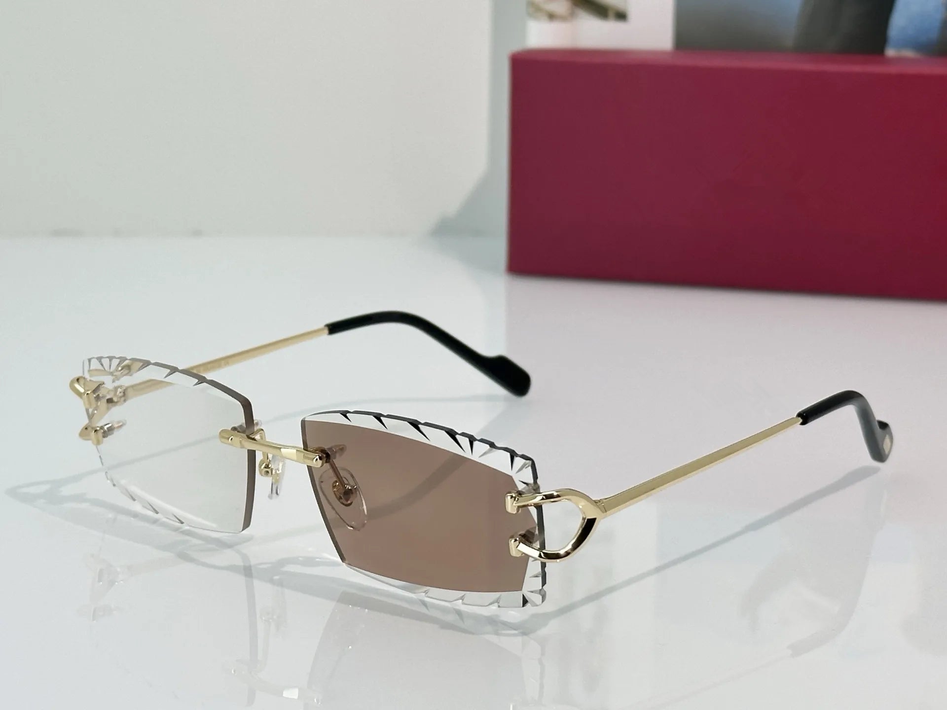 2026 Luxury Designer Photochromic Sunglasses High Quality Color-Changing Diamond Cut Brand Frameless Sun Glasses for Men Women
