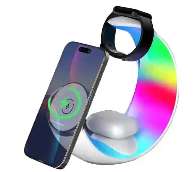 15W Magnetic Wireless Charger Lamp with RGB Ambient Light - White Tidesmit