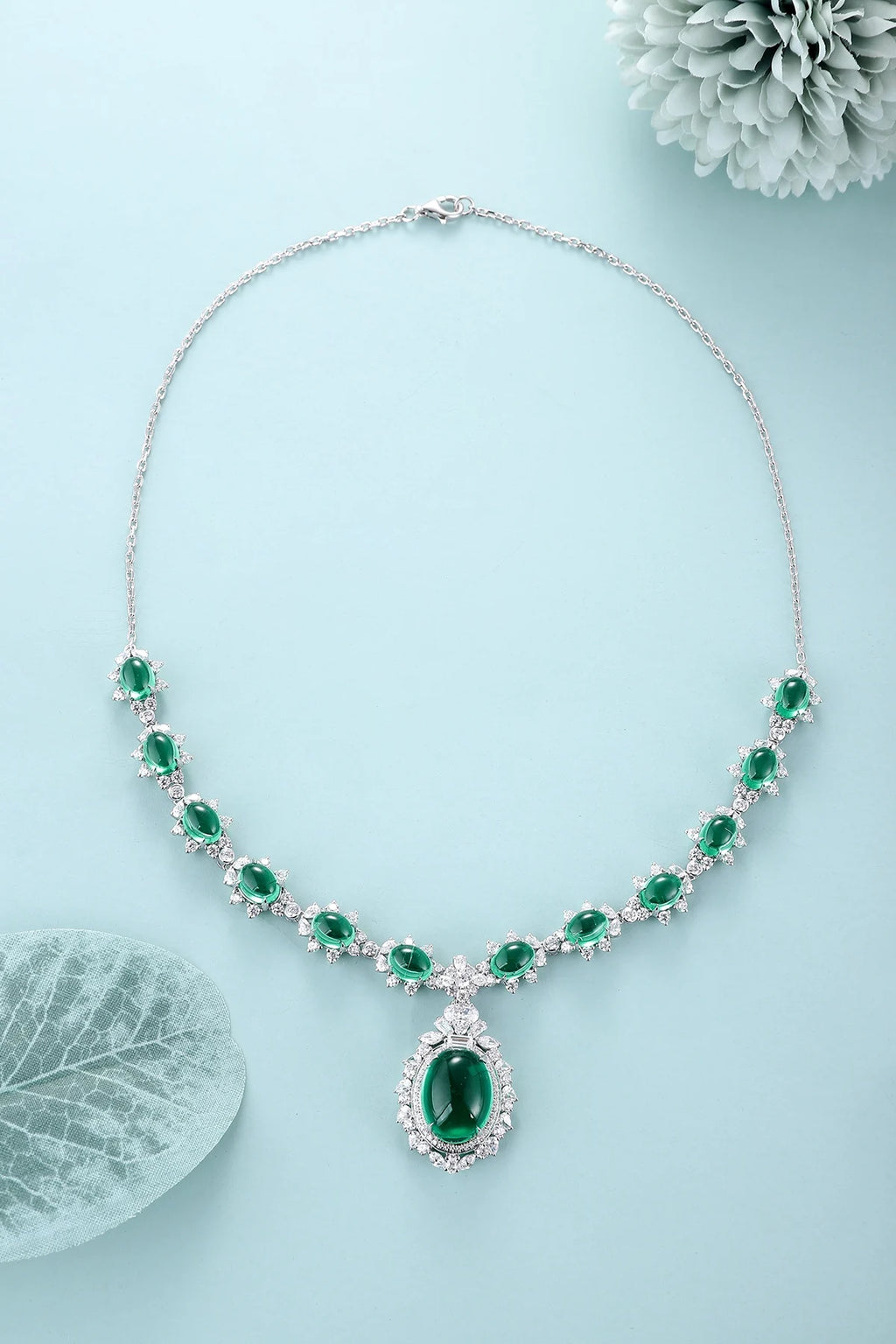 Lanphear Luxury Jewelry Hot Sales Wholesale Silver 925 Fine Chains Necklaces for Women Oval Cut Lab Grown Emerald Fine Necklaces