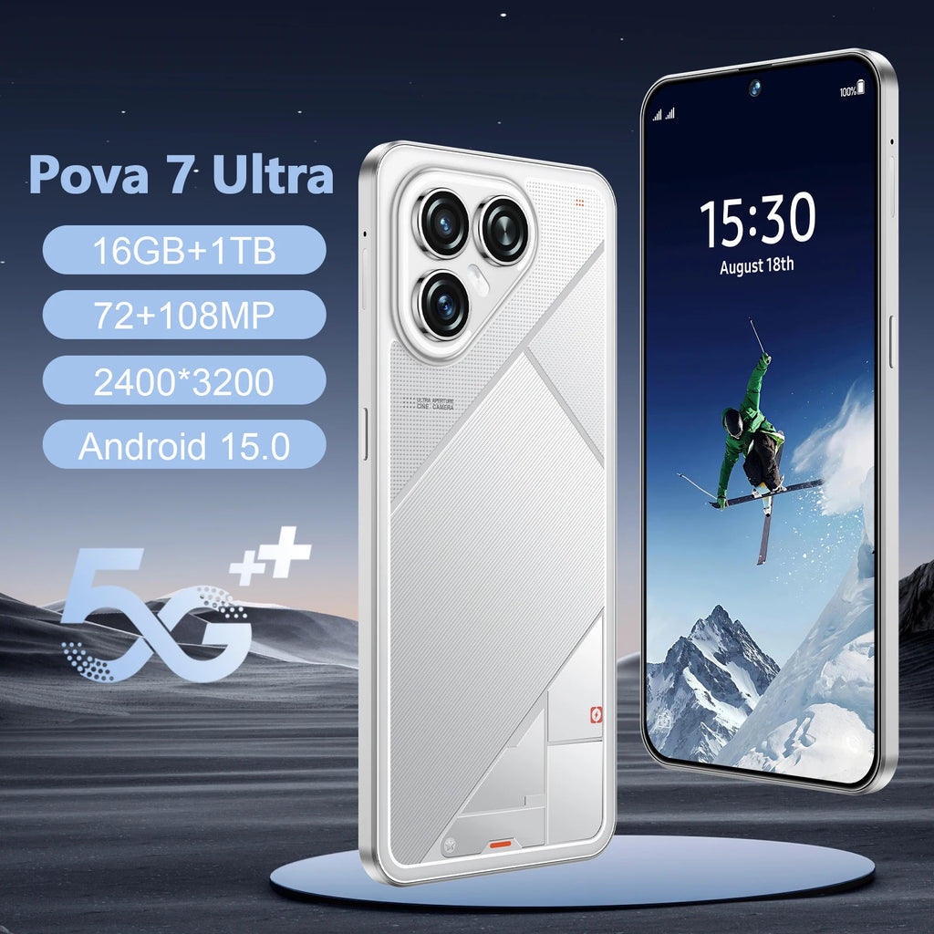 New Arrival Pova7 Ultra Smartphone 2026 5G 16GB 1TB 7.3 Inch 108MP Lens 10 Core Dual SIM Long Standby
