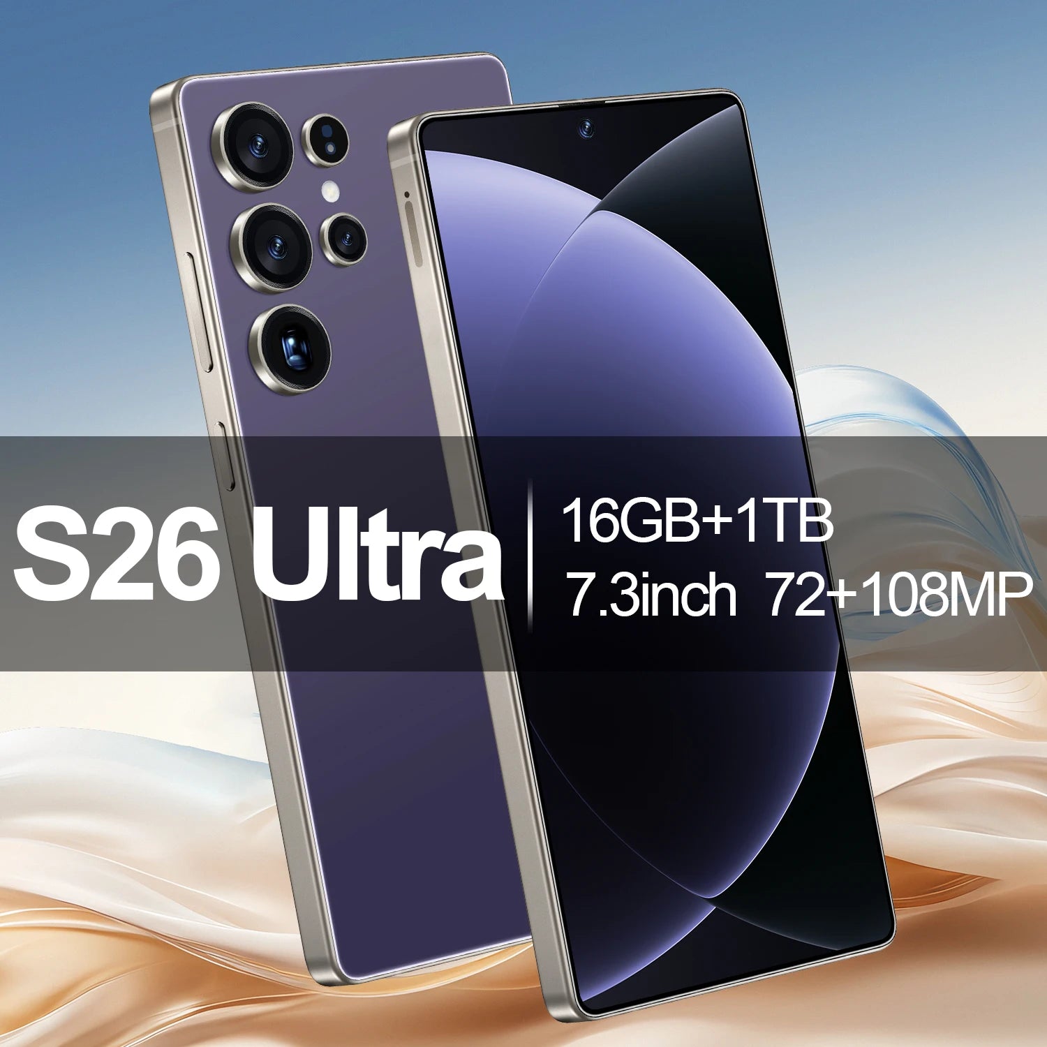S26 Ultra 5G smartphone with 7.3-inch 144Hz display and 108MP camera, 16GB RAM and 1TB storage, gallery view 4