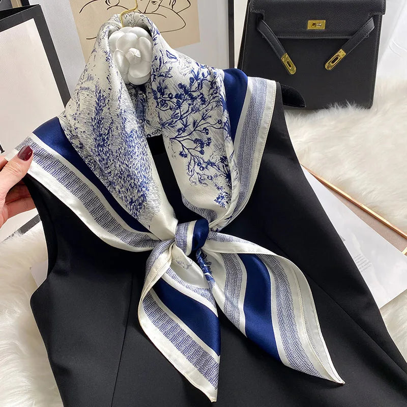 Women Italian 100% Real Mulberry Silk Scarf 90*90cm Silk Mulberry Shawl Fashion Print Headscarves Neck Scarves