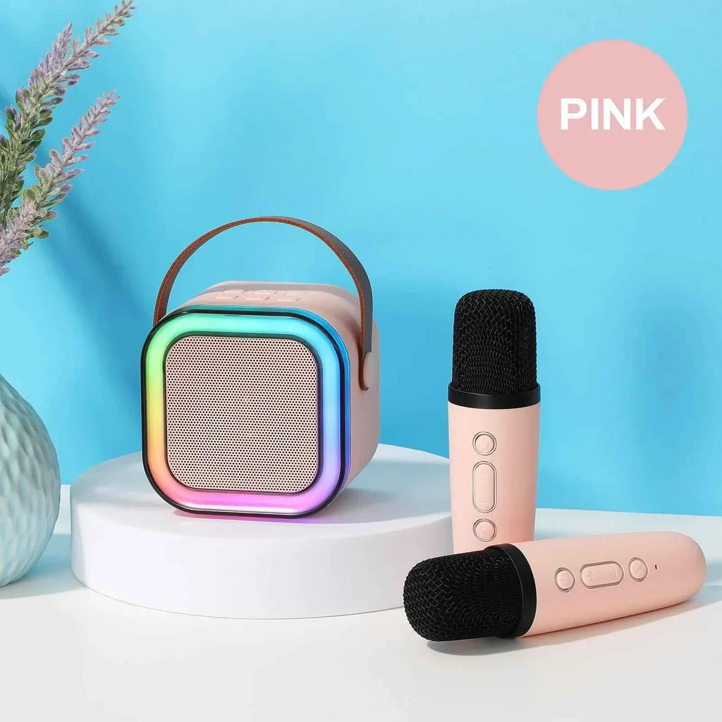 Portable Bluetooth Speaker with Wireless Microphone and RGB Lights Pink My Store