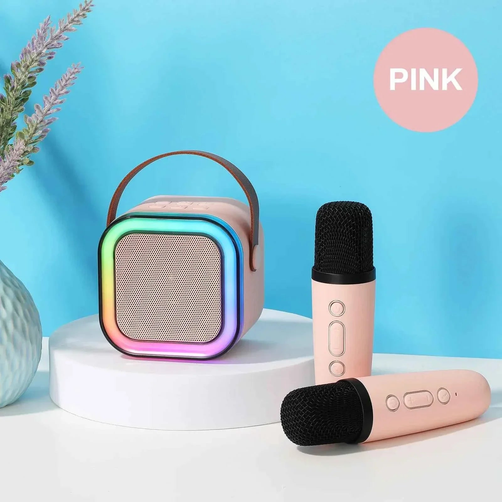 Portable Bluetooth Speaker with Wireless Microphone and RGB Lights Pink My Store