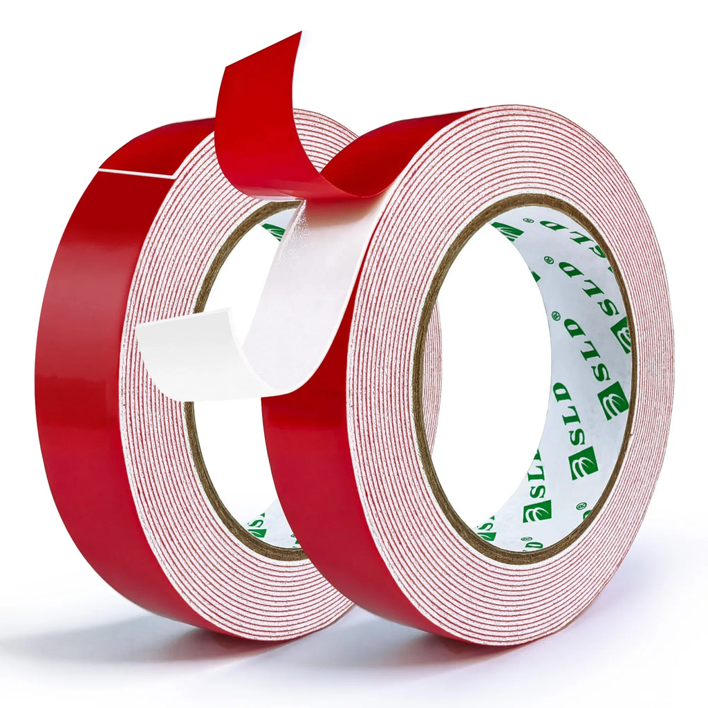 Red double-sided foam acrylic tape roll with liner, waterproof mounting adhesive strip