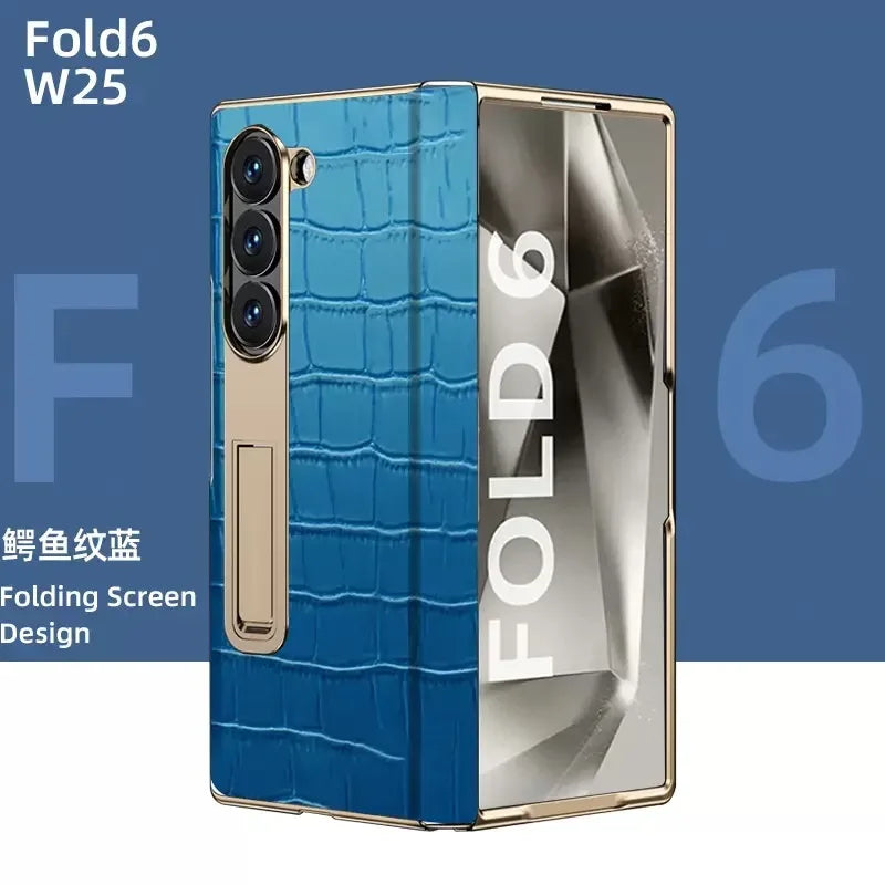 Samsung Galaxy Z Fold 6 Crocodile Leather Case with Screen Protector 8blue OPP Bag Tidesmit