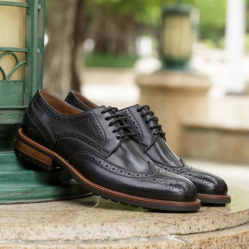 Premium Men's Office Shoes Full-Grain Leather Big Size Lace-up Luxury Retro Oxfords for Career