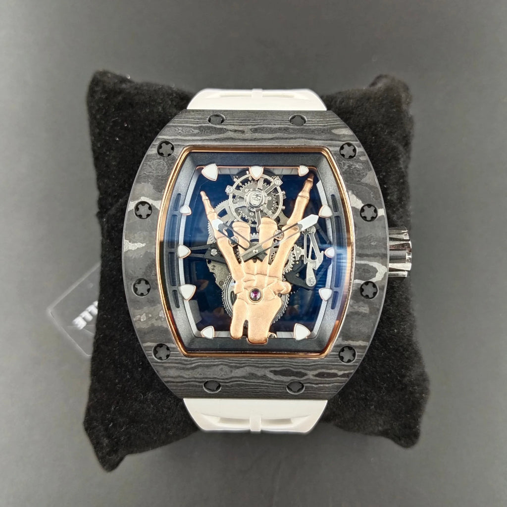 Top Designer Limited Edition Watch Rose Gold Plated Dial Carbon Fiber Case Rock Style Watch Waterproof Casual Mechanical Watch