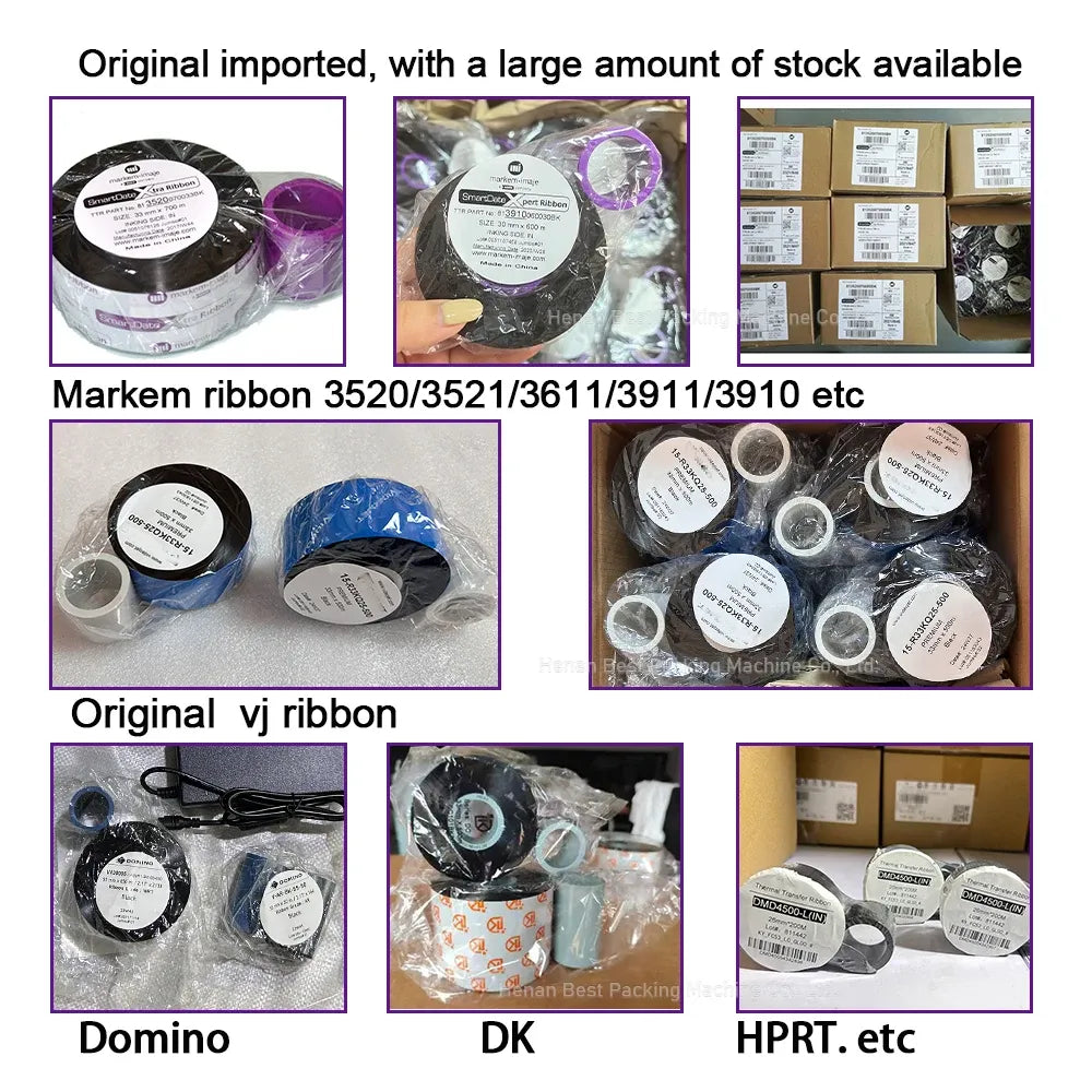 Bulk packaged wax/resin ribbon rolls with labels for Markem and Domino printers