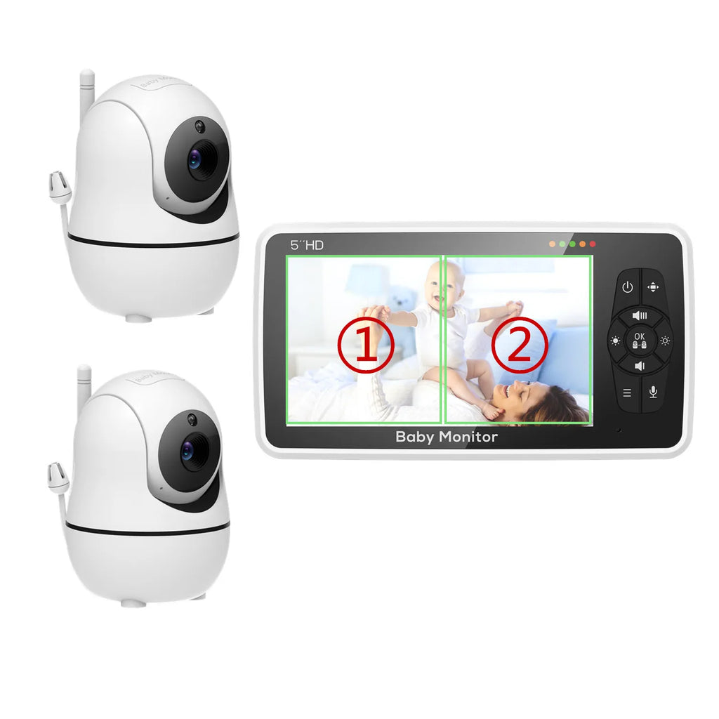 Babystar 5 inch Video Baby Monitor with Two Camera and Audio, Night Vision, 4X Zoom, 1000ft Range 2-Way Audio Temperature Sensor