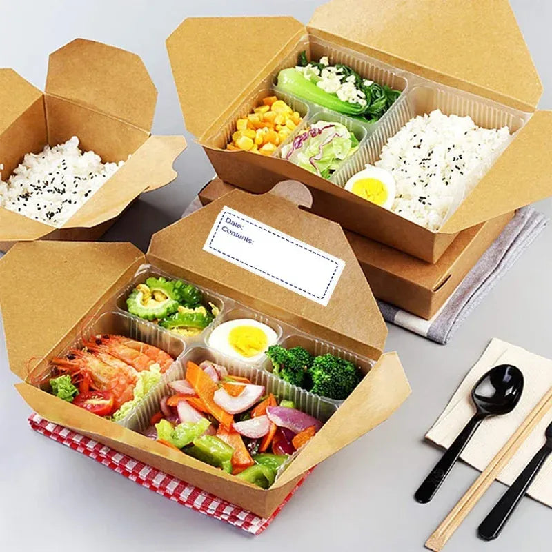 Blank date and contents labels on small cardboard food storage boxes
