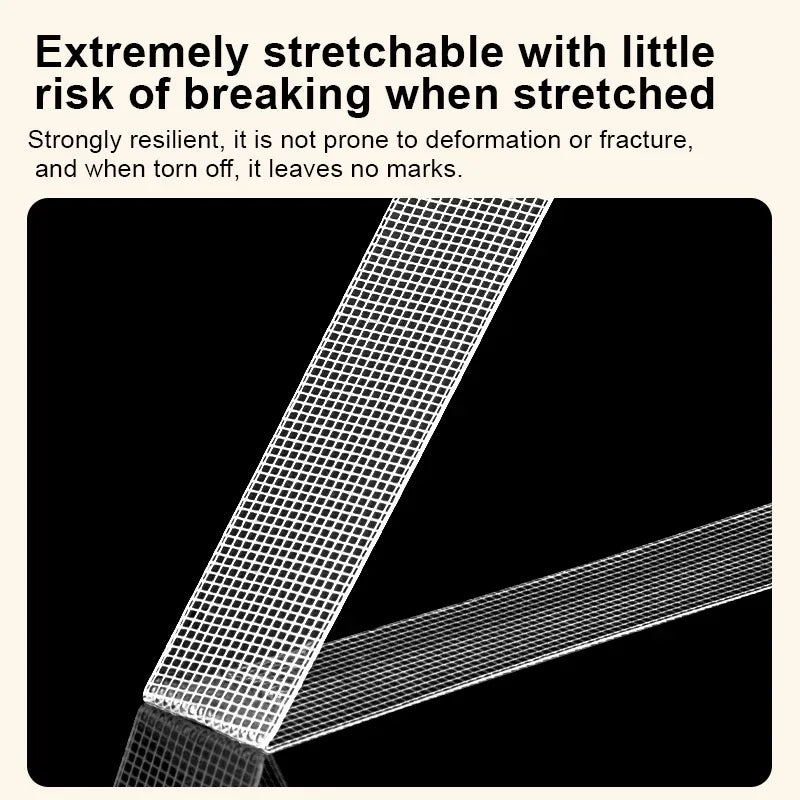 Clear mesh adhesive tape strip stretched diagonally over a roll