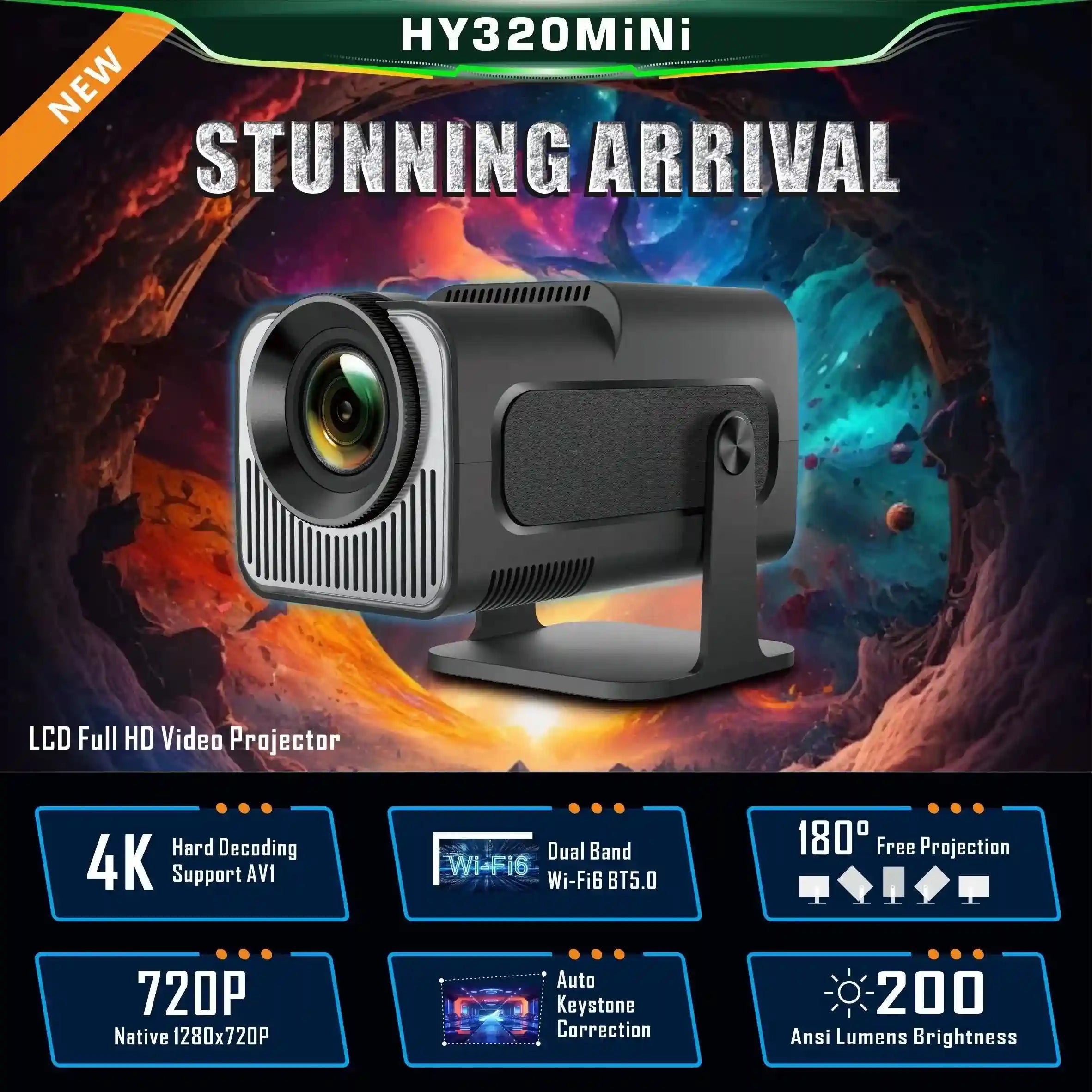 Portable 4K Mini Projector | 720P WiFi Smart Home Theater - Tidesmit Tidesmit