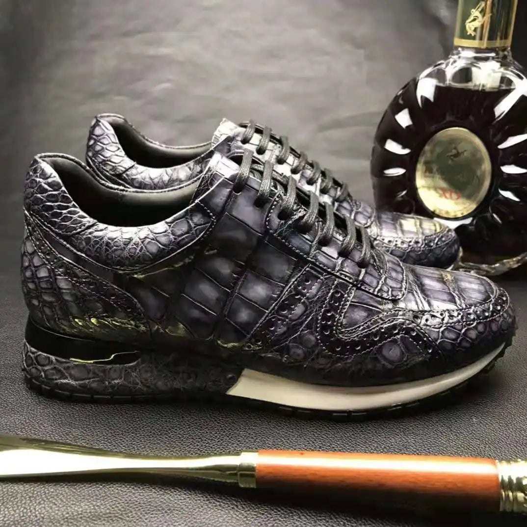 Goodyear Welt Sepatu Walking Style Shoes High Quality alligator Sport Sneakers Shoes for Men Luxury crocodile Leather Man Shoes