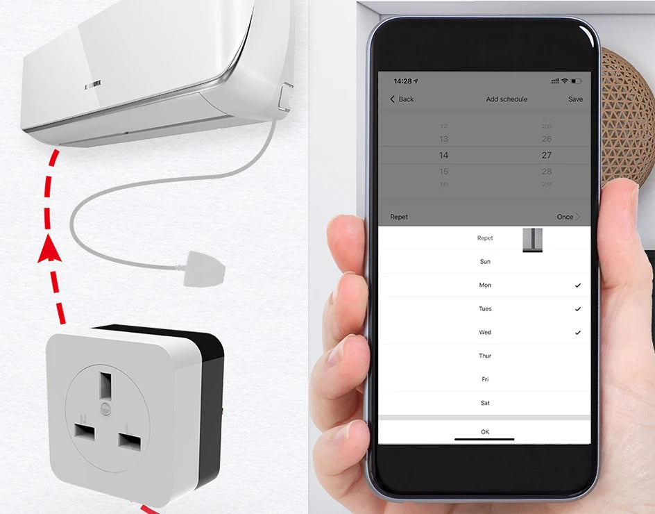 Tuya Smart Life WiFi Air Conditioner Plug Socket 16A UK US DE Outlet IR Remote Controller Alexa Google