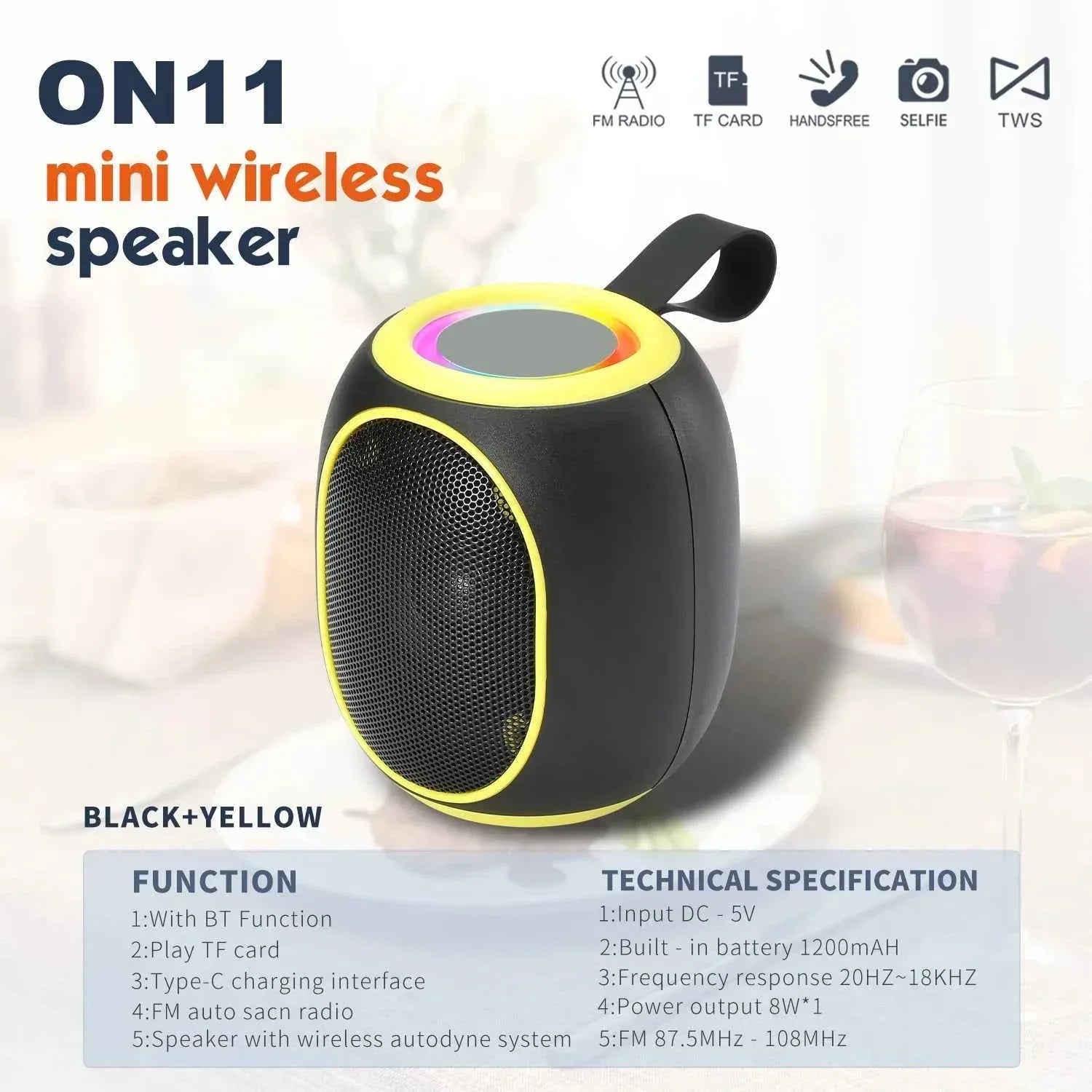 Portable Bluetooth Speaker with RGB Lights & 24H Battery - Metal Black Metal My Store