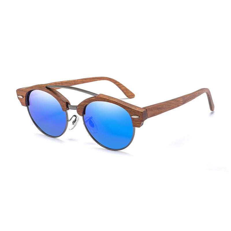2022 Wholesale Custom Sunglasses Logo Dark Walnut Wood Men's Sunglasses Double Bridge Wooden Polarized Sunglasses for Men Women