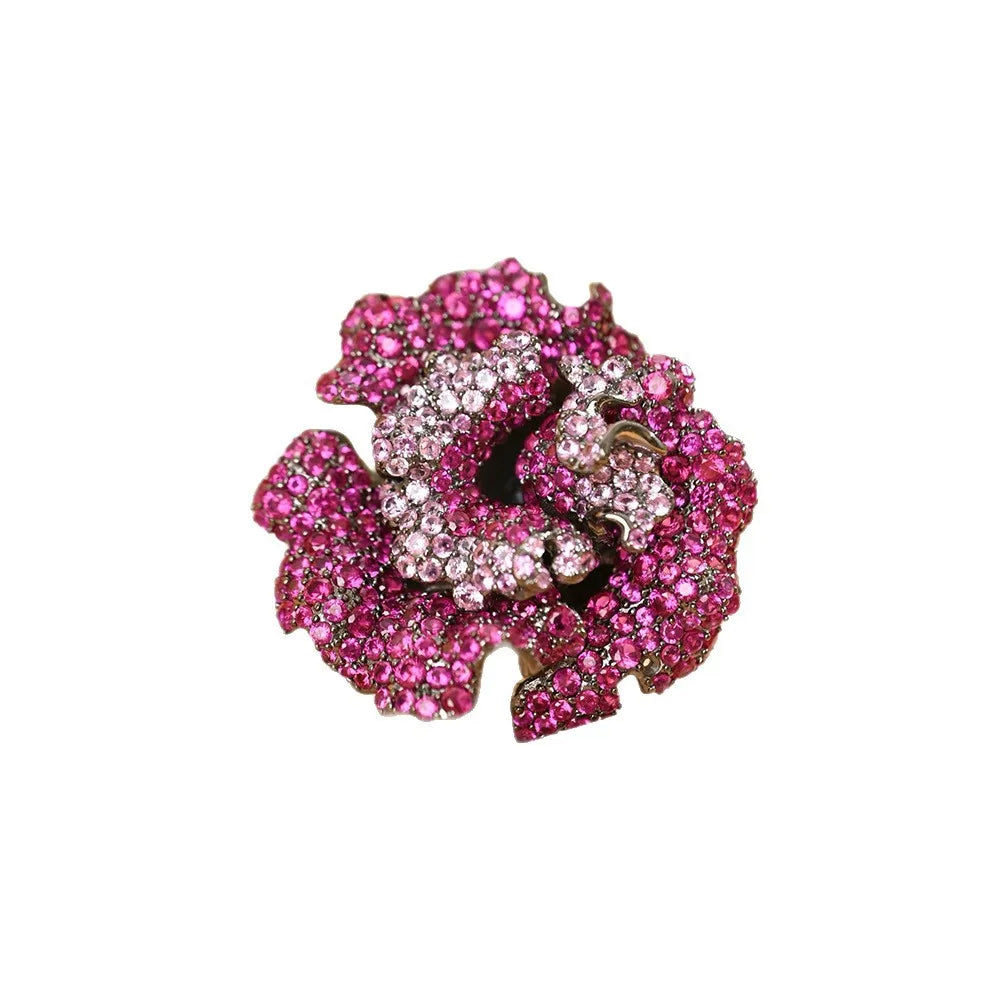 TIANSHE Euro-American Vintage Luxury S925 Pure Silver Camellia Flower Brooch High-end Zircon Pin Accessories for Women