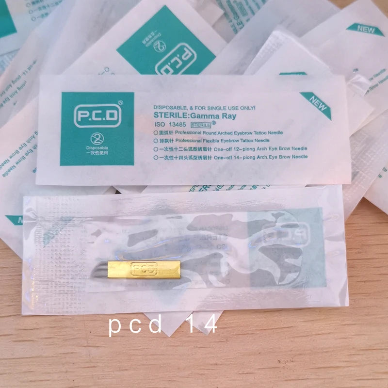 Microblading Blades 100pcs PCD Needle Set for Professional PMU Artists Permanent Makeup Machines 100pcs PCD14 Tidesmit
