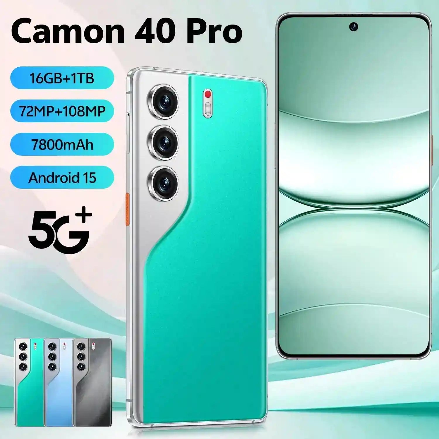 Tecno Camon 40 Pro 5G Smartphone 1TB 16GB RAM - Unlocked Mobile Green 16g 1TB Tidesmit