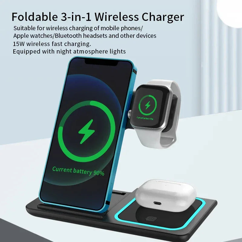 3-in-1 Magnetic Wireless Charging Station | Fast 15W Foldable PD Charger Tidesmit