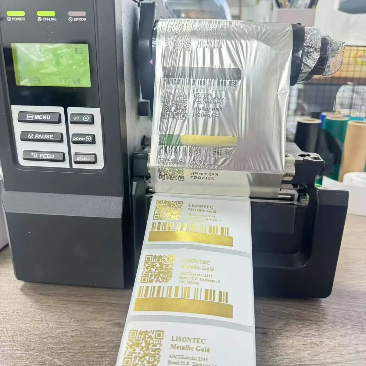 LISONTEC Factory Price Shiny Metallic Golden Resin Thermal Transfer Ribbon Barcode Ribbon TTR Compatible LC300 Core 1 Printer