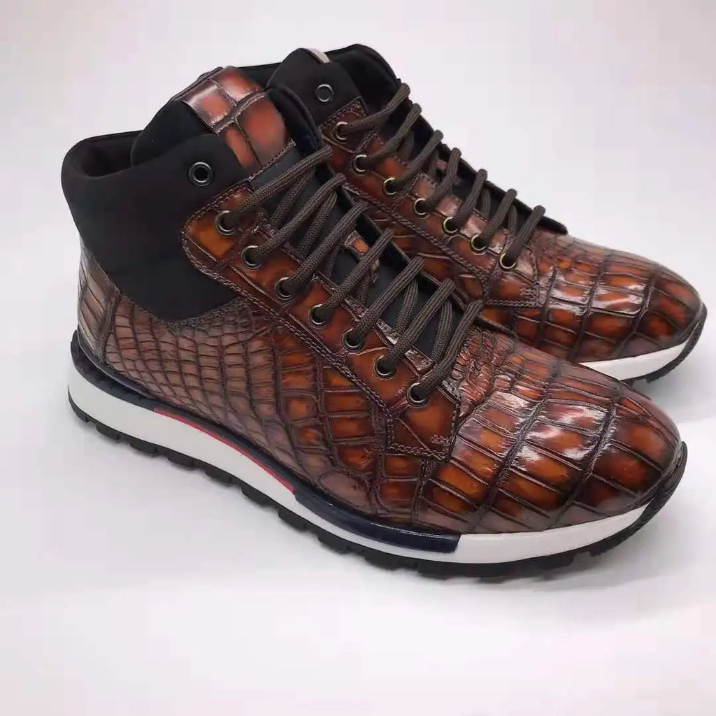 Goodyear Men's Trendy Branded Genuine Crocodile Leather Ankle Boots Men Handmade Casual Designer Party Men's Sneaker Shoes