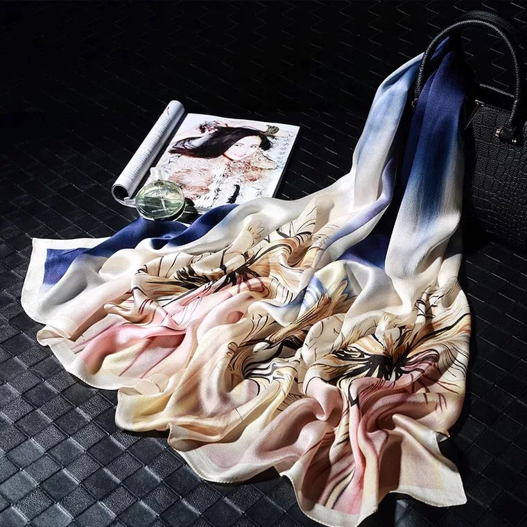 Most Popular 100% Silk Satin Scarf Fashionable Square With Bow Pattern Luxury & Colorful for Spring Summer Autumn Seasons