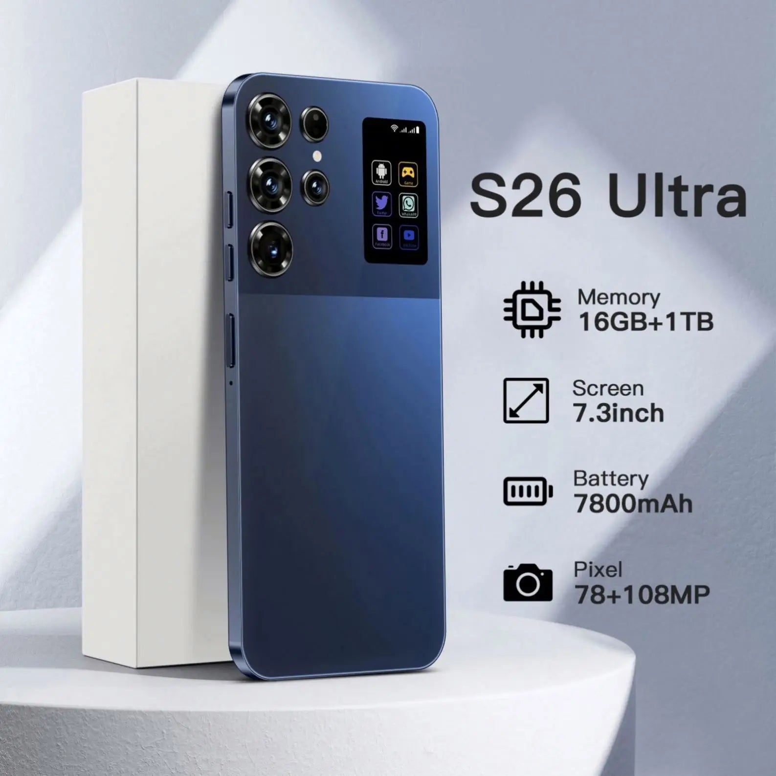 S26 Ultra 5G Android Smartphone 12GB RAM 512GB ROM 7.3 Inch HD Screen Dual SIM Unlocked Global Version Stylus LTE Connectivity