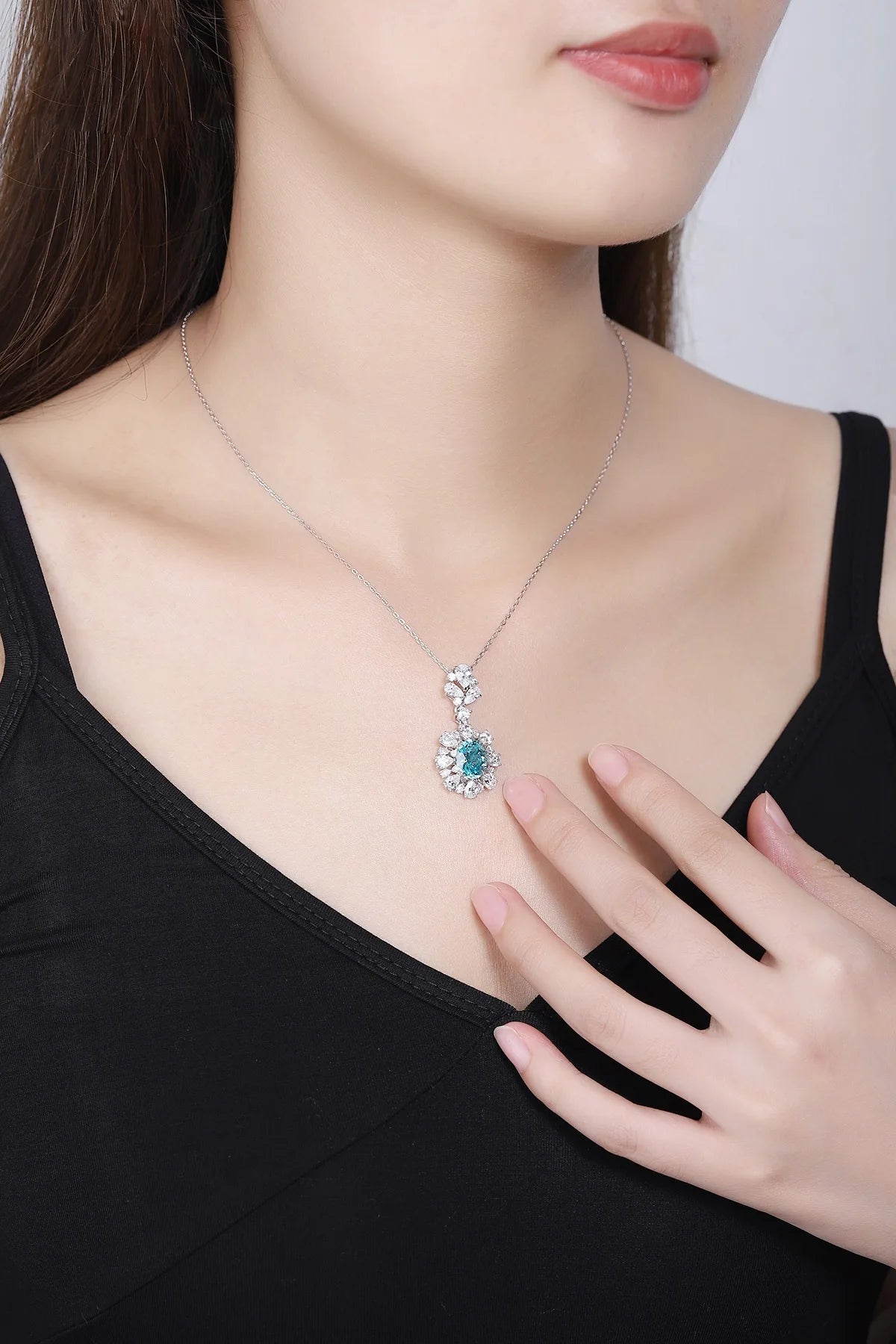 RTS Luxury Jewelry  Necklace S925 Sterling Silver Pendant 5A White Cubic Zirconia Lab Grown Paraiba Fine Necklaces Pendant