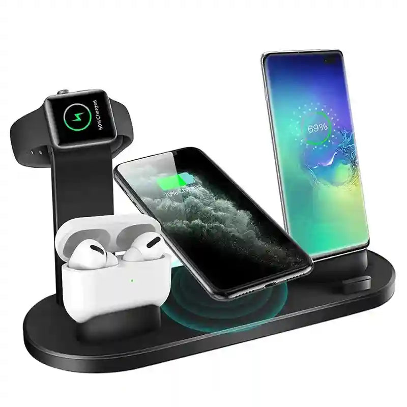 4 in 1 Wireless Charging Station - Fast 15W Qi Certified Dock (Black) Tidesmit