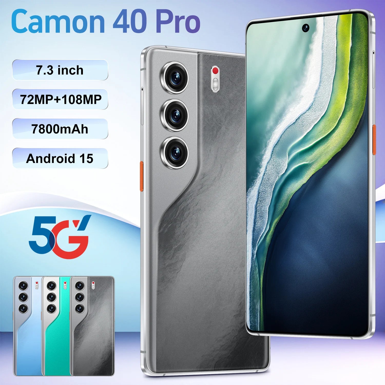 Camon 40 Pro 5G Smartphone 16GB+1TB Android 15.0 HD Screen 4G5G 7.3 Inch Dual Card Mobilephone 108MP Rear Camera Decacore CPU