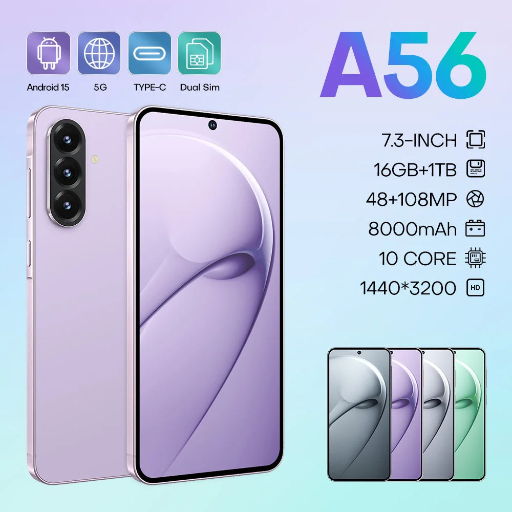Tidesmit 5G Smartphone, 1TB Storage, 16GB RAM, Dual SIM Unlocked Purple 16g 1TB Tidesmit