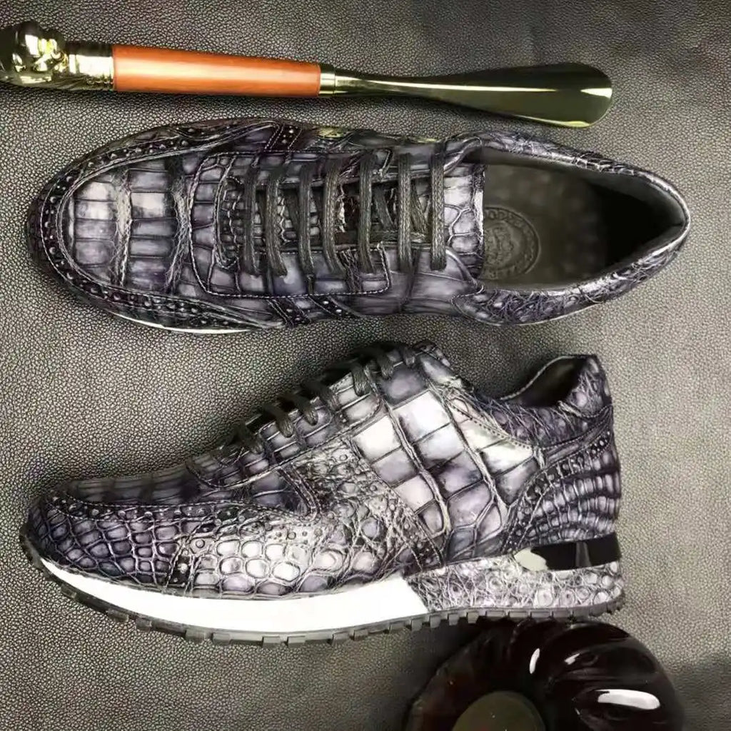 Goodyear Welt Sepatu Walking Style Shoes High Quality alligator Sport Sneakers Shoes for Men Luxury crocodile Leather Man Shoes