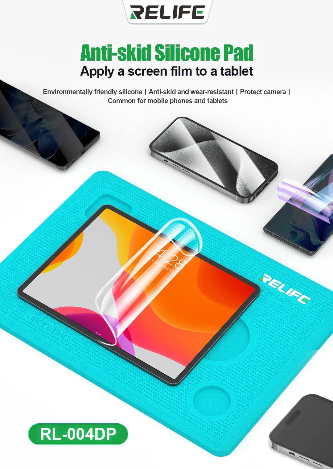 Silicone Repair Mat for Phone Screen Installation | Anti-Slip Blue Pad Tidesmit
